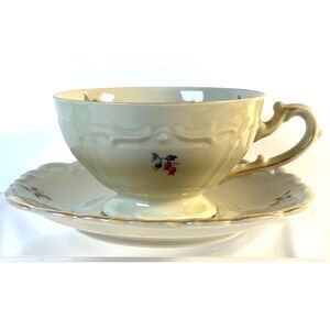 VTG Redfern & Drakeford Teacup Saucer England Floral Sprigs Gold Trim Bone China